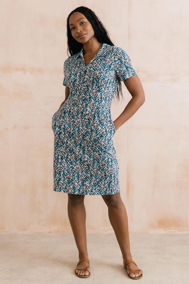 Lily & Me Lily & Me Women's Elmore Knee Length Cotton Short Sleeve Shirt Dress in Teal - 2