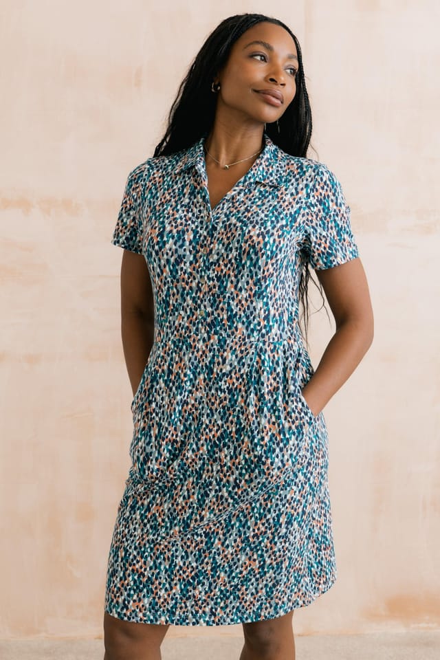 Lily & Me Lily & Me Women's Elmore Knee Length Cotton Short Sleeve Shirt Dress in Teal - 3