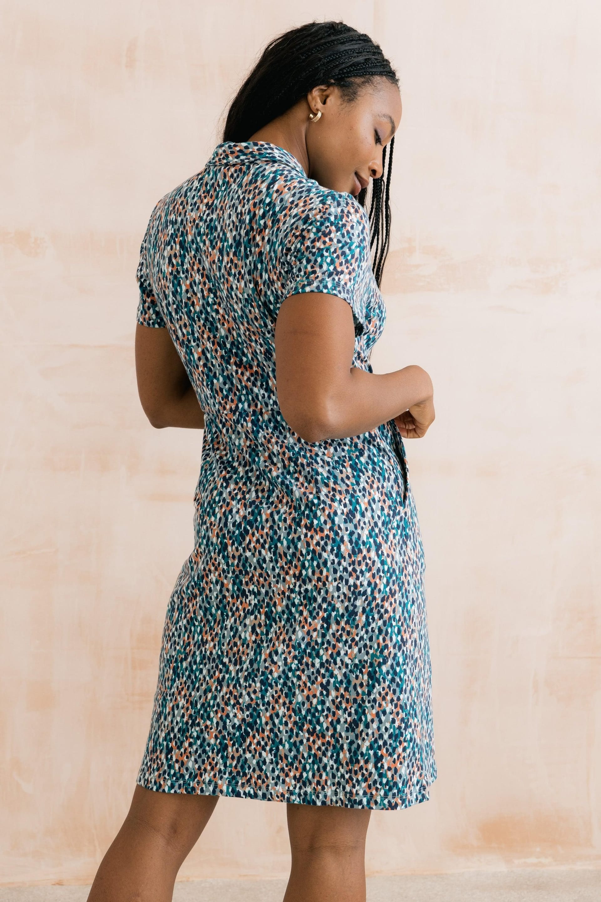 Lily & Me Lily & Me Women's Elmore Knee Length Cotton Short Sleeve Shirt Dress in Teal - 4