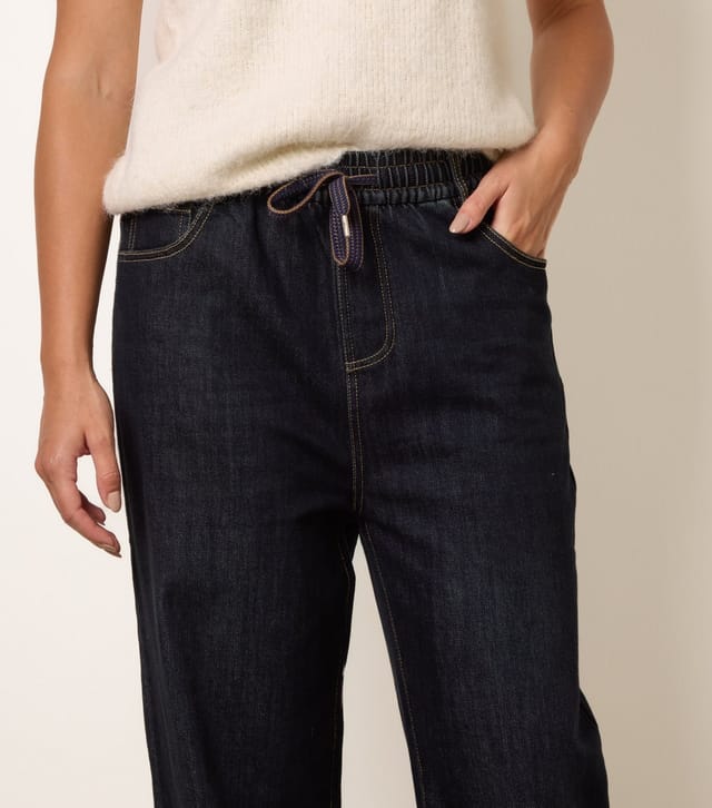 Blue Vanilla Women's Dark Blue Elasticated Waist Wash Effect Jeans Blue Vanilla New Look - 3