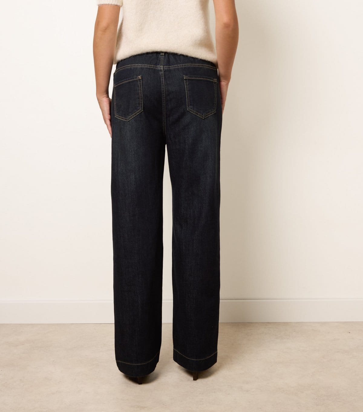 Blue Vanilla Women's Dark Blue Elasticated Waist Wash Effect Jeans Blue Vanilla New Look - 4