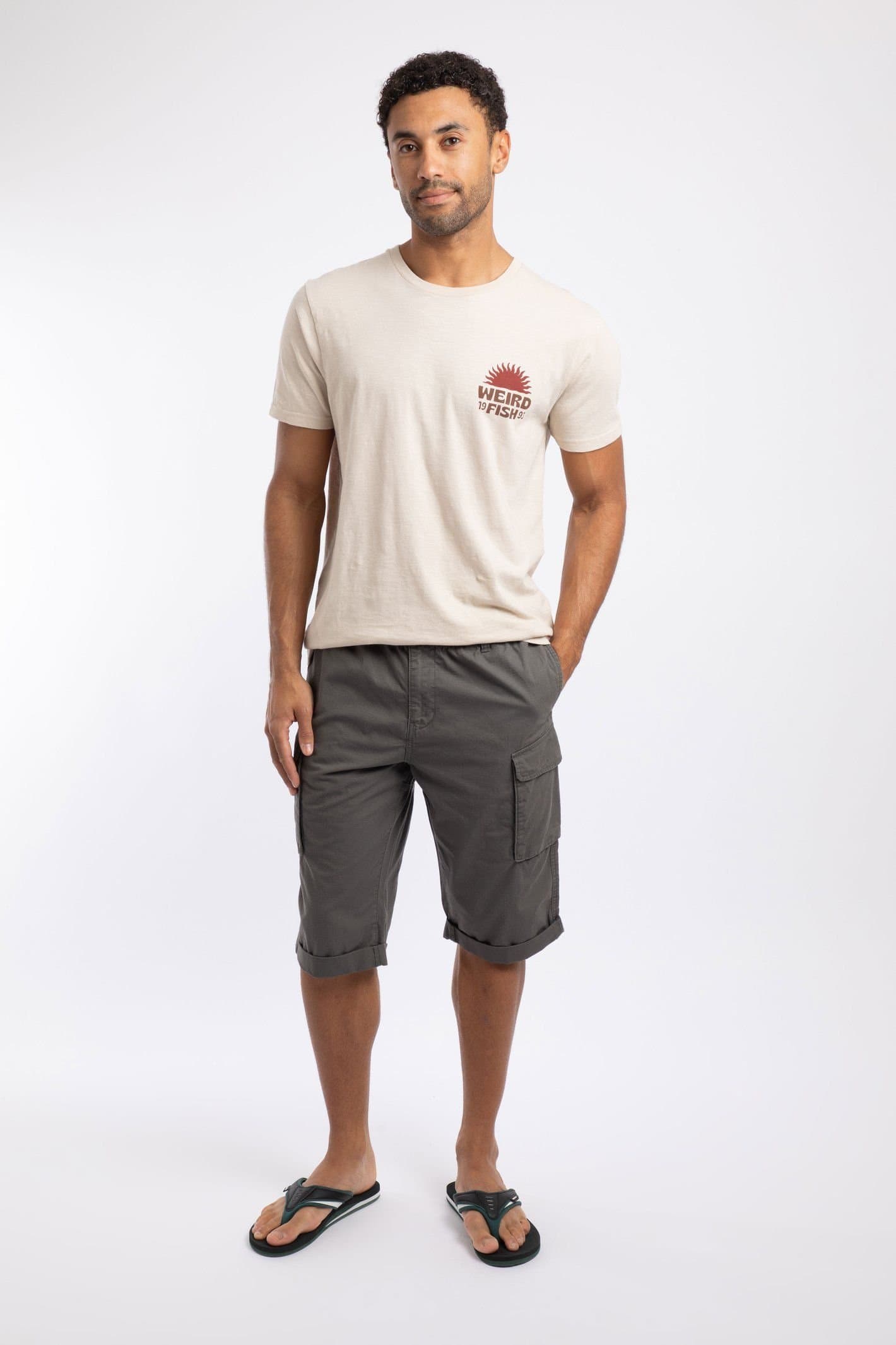 Weird Fish Weird Fish Men's Summersville 3/4 Length Ripstop Cargo Shorts in Dark Grey