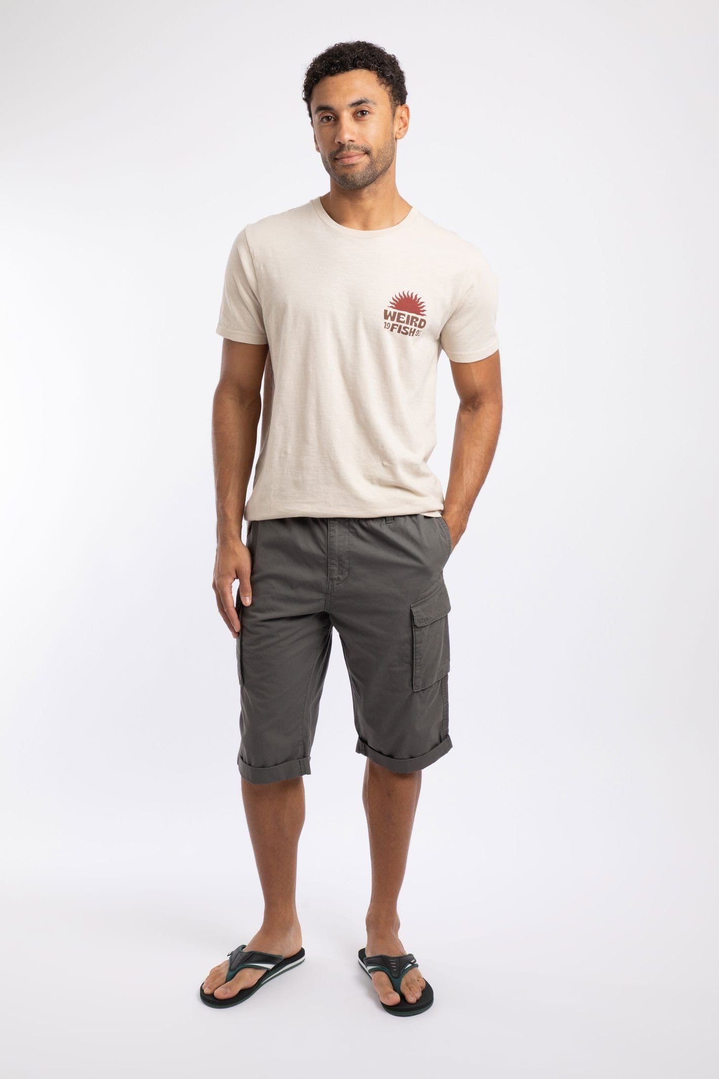 Weird Fish Men's Dark Grey 3/4 Length Ripstop Cargo Shorts