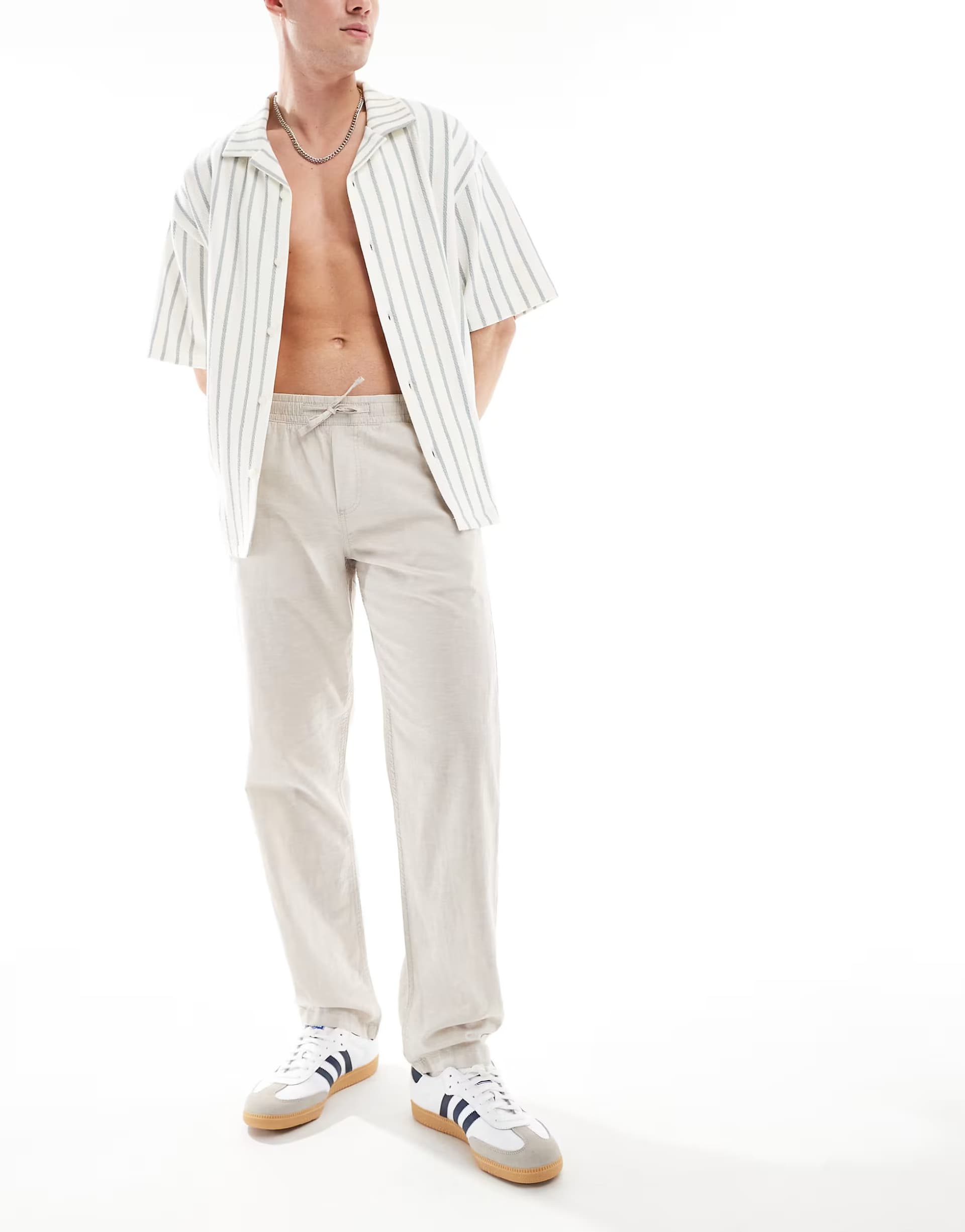 ASOS Jack & Jones drawstring linen mix trouser in beige