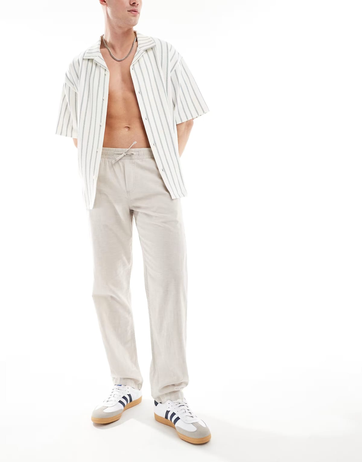 ASOS Jack & Jones drawstring linen mix trouser in beige - 1