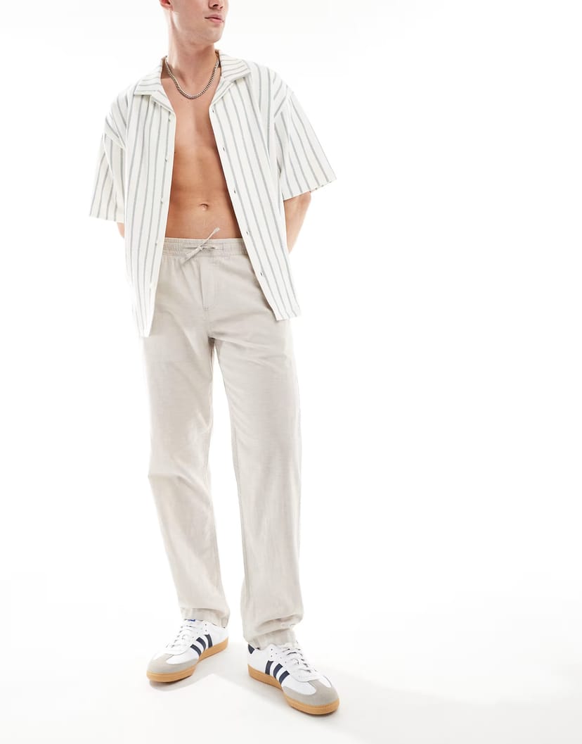ASOS Jack & Jones drawstring linen mix trouser in beige - 1
