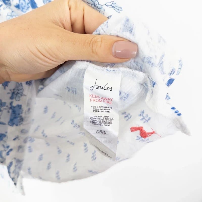 Joules Joules Floral Cotton T-shirt Size 10 Blue White Nessa Top Short Sleeve