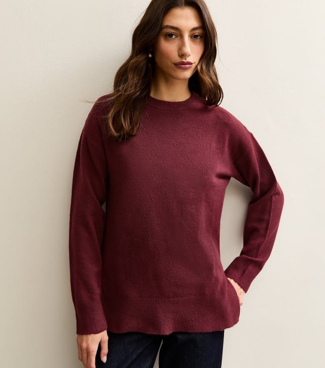 New Look Women's Tall Burgundy Knit Side Split Jumper New Look - 2