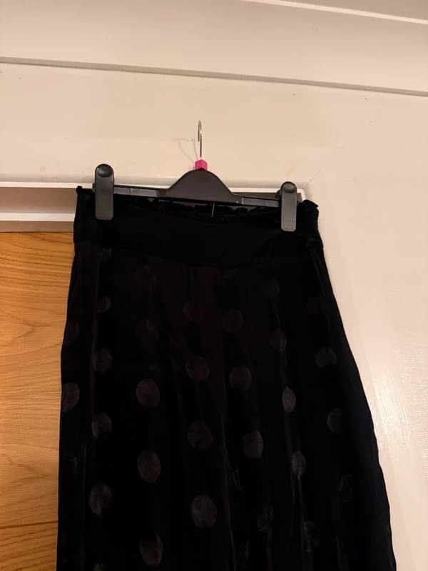 Whistles Whistles Black Satin Retro Jacquard Spot Frill Trim High Waisted Straight Leg Trousers