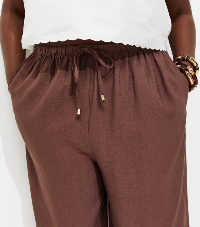 New Look Women's Plus Size Dark Brown Woven Wide Leg Trousers Curves New Look - 2