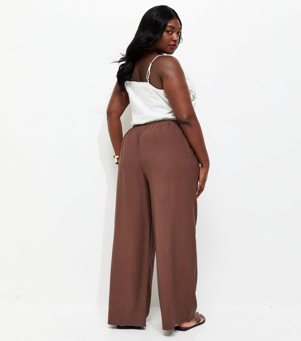 New Look Women's Plus Size Dark Brown Woven Wide Leg Trousers Curves New Look - 4