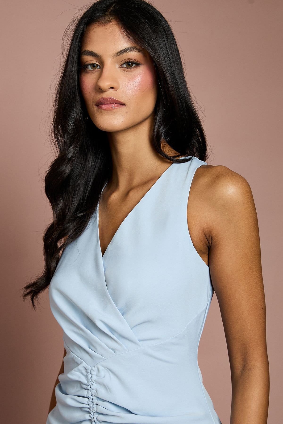 Coast Coast Women's Petite Ruched Vee Dress in Light Blue - 4