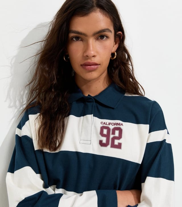 New Look Women's Blue Cotton California 92 Print Long Sleeve Rugby Top New Look - 3