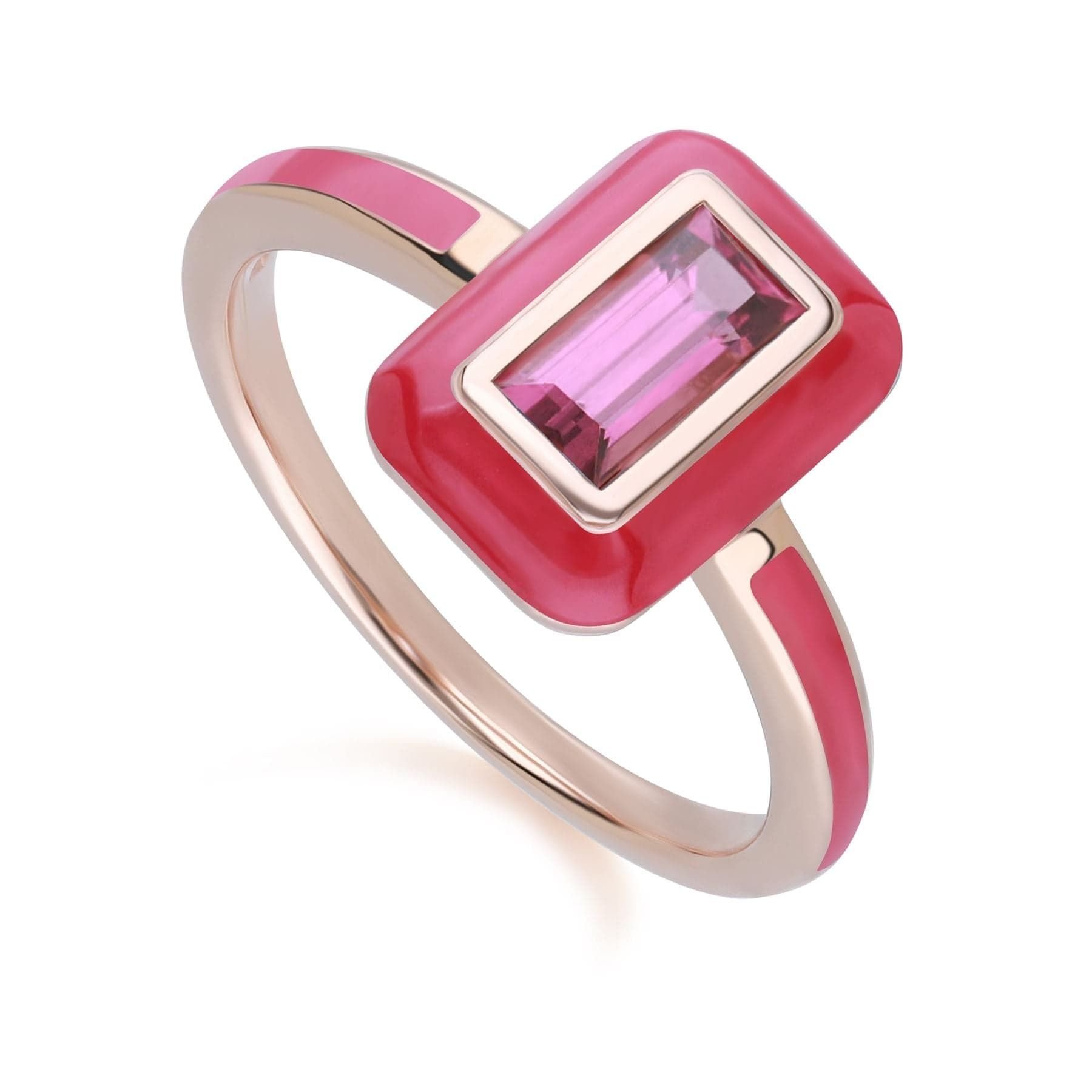 Gemondo Gemondo Women's Siberian Waltz Pink Enamel & Baguette Rhodolite Ring in Rose Gold Plated Sterling Silver - 2