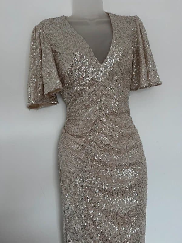 River Island * NEW * ( with tags : shop floor ) River Island Silver Sequin Party Dress - Stunning - UK 10