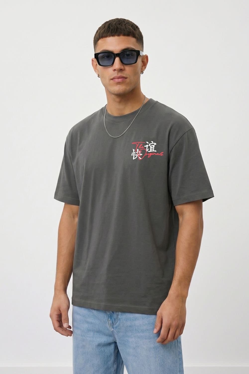 LONDON ATTITUDE LONDON ATTITUDE Men's Tokyo Dragon Premium Cotton Relaxed Fit T-Shirt in Dark Grey