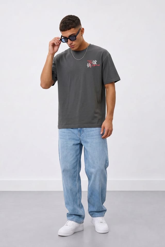 LONDON ATTITUDE LONDON ATTITUDE Men's Tokyo Dragon Premium Cotton Relaxed Fit T-Shirt in Dark Grey - 3