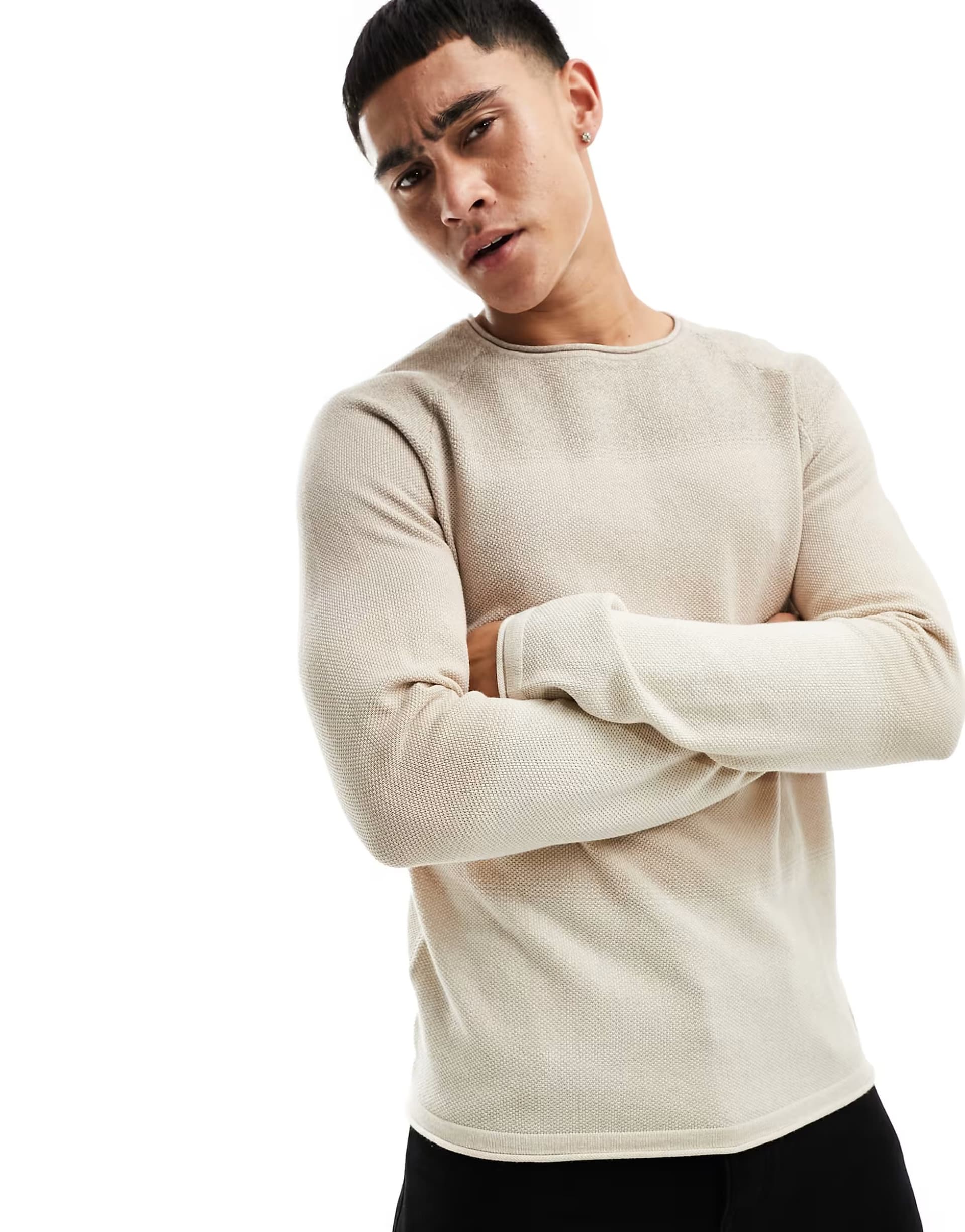 ASOS Jack & Jones Essentials gradient jumper in beige