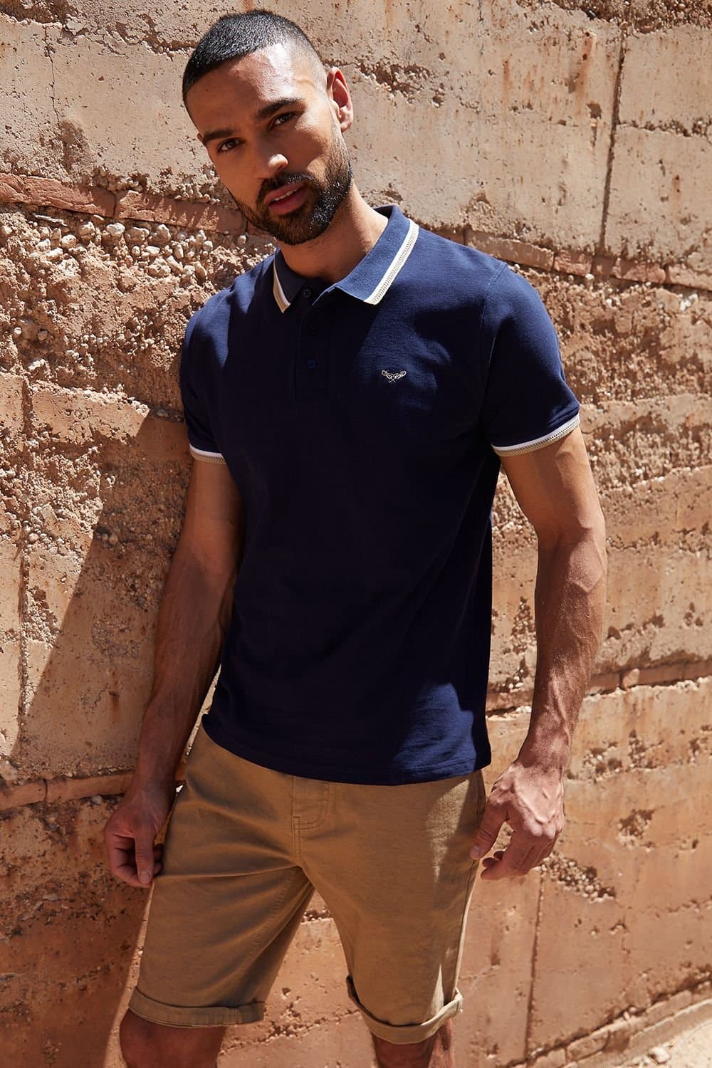 Threadbare Threadbare Men's 'Dorry' Herringbone Tipping Cotton Pique Polo Shirt in Navy