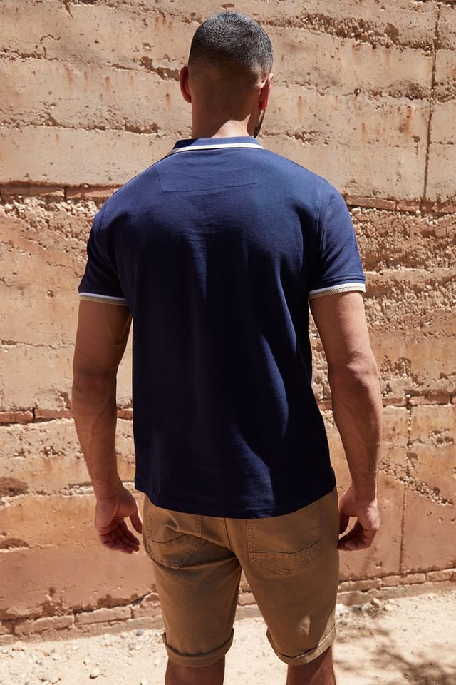 Threadbare Threadbare Men's 'Dorry' Herringbone Tipping Cotton Pique Polo Shirt in Navy - 2