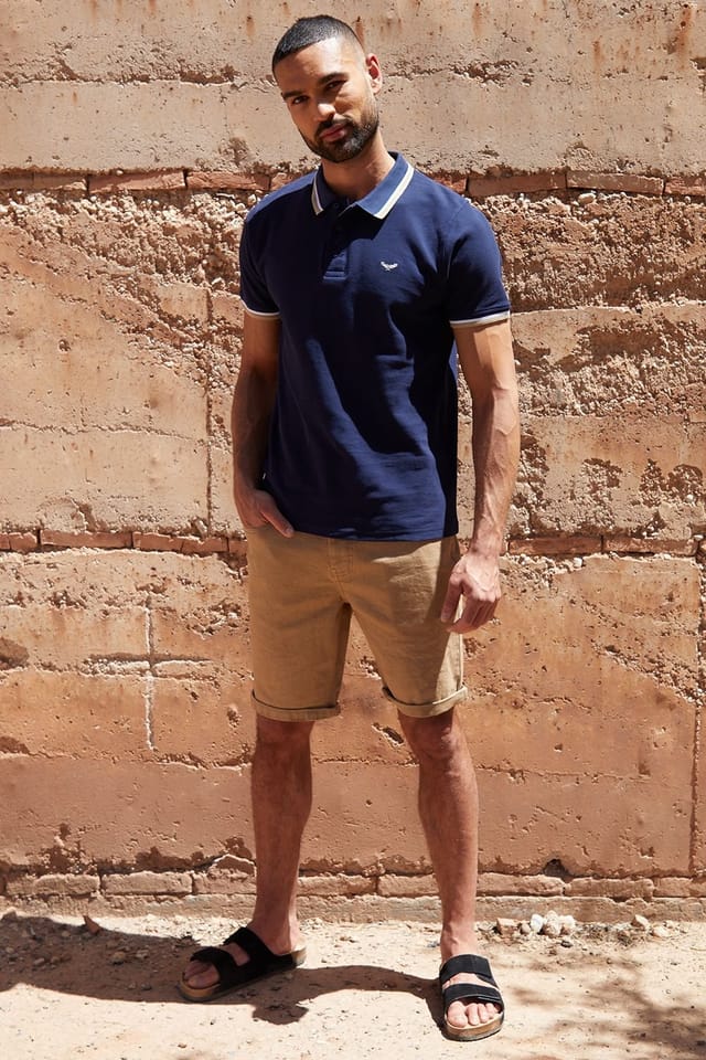 Threadbare Threadbare Men's 'Dorry' Herringbone Tipping Cotton Pique Polo Shirt in Navy - 3