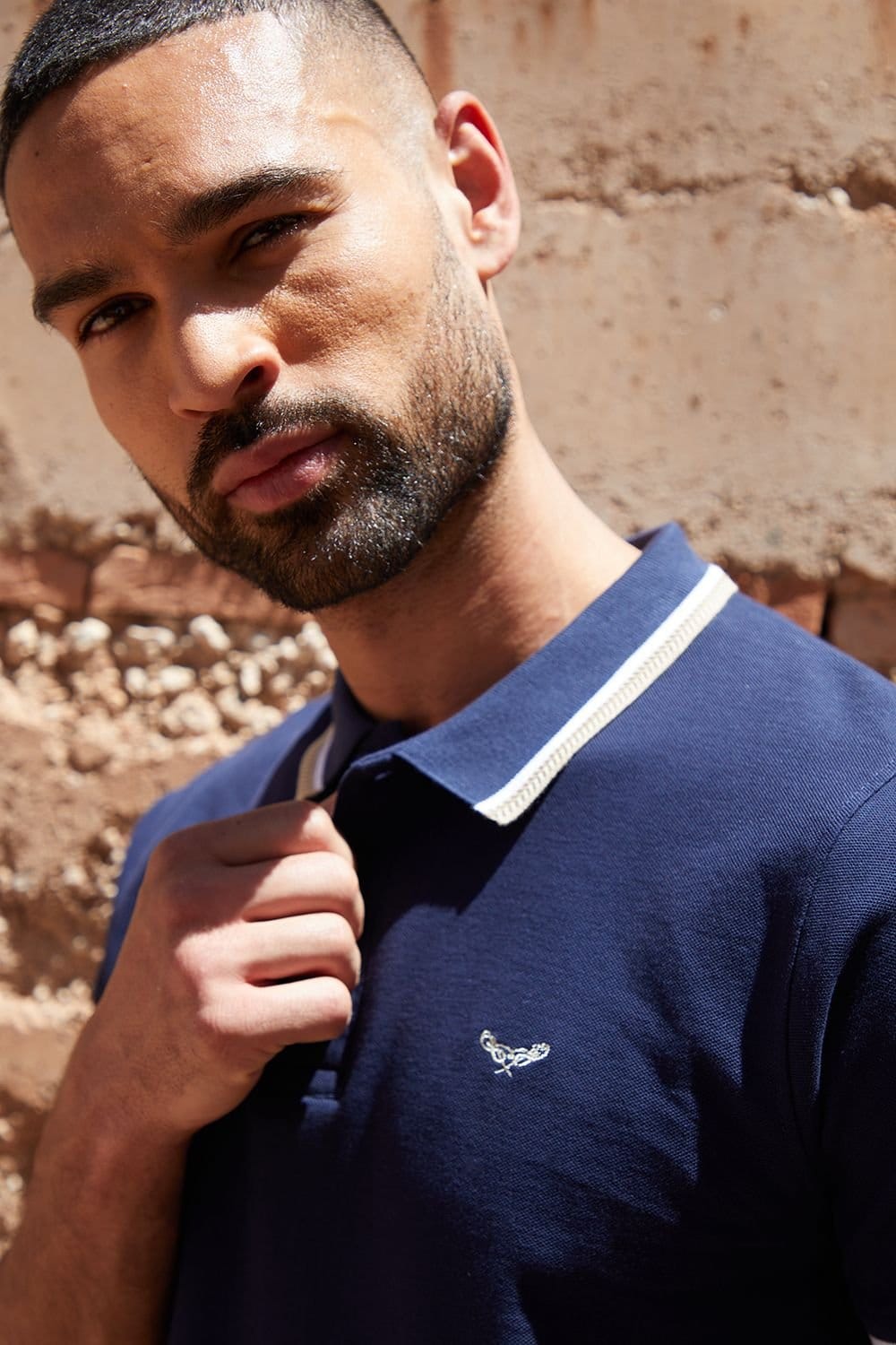 Threadbare Threadbare Men's 'Dorry' Herringbone Tipping Cotton Pique Polo Shirt in Navy - 4