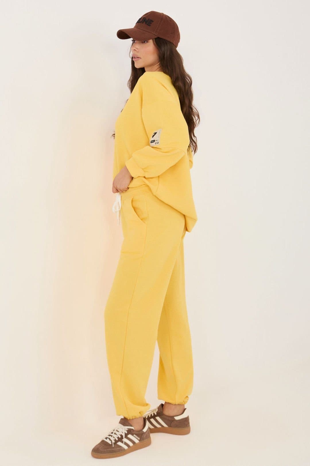 Love Lace Love Lace Women's Cotton Elastane Hoodie & Pants Tracksuit Set in Yellow