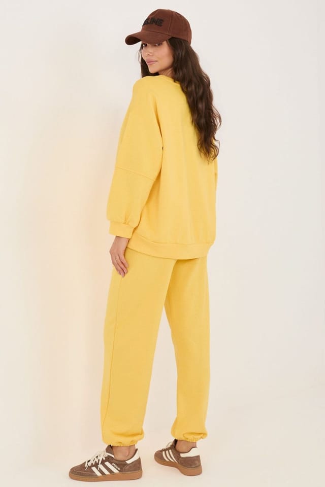 Love Lace Love Lace Women's Cotton Elastane Hoodie & Pants Tracksuit Set in Yellow - 2