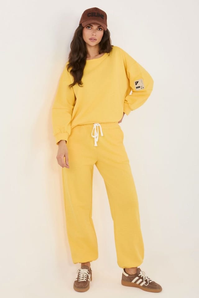 Love Lace Love Lace Women's Cotton Elastane Hoodie & Pants Tracksuit Set in Yellow - 3