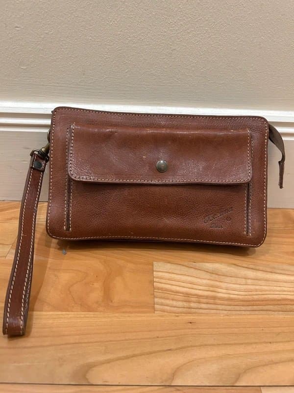 Katana Katana Paris Brown Leather Wristlet Clutch Bag Genuine Leather