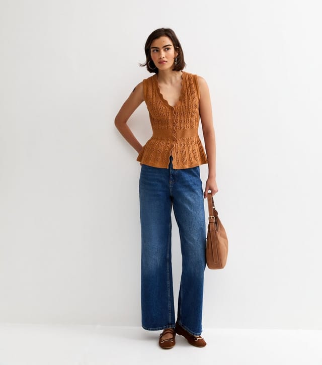 New Look Women's Tan Cotton Rich Textured Knit Waistcoat New Look - 3