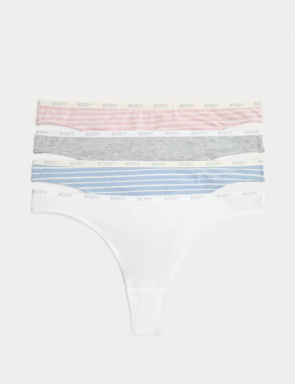 Marks & Spencer M&S 4pk Cotton Rich Thongs Light Blue Mix