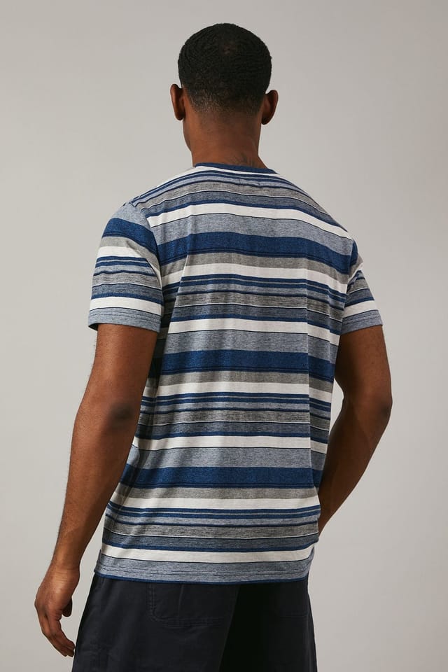 Maine Maine Men's Navy Denver Stripe T-shirt in Blue - 3