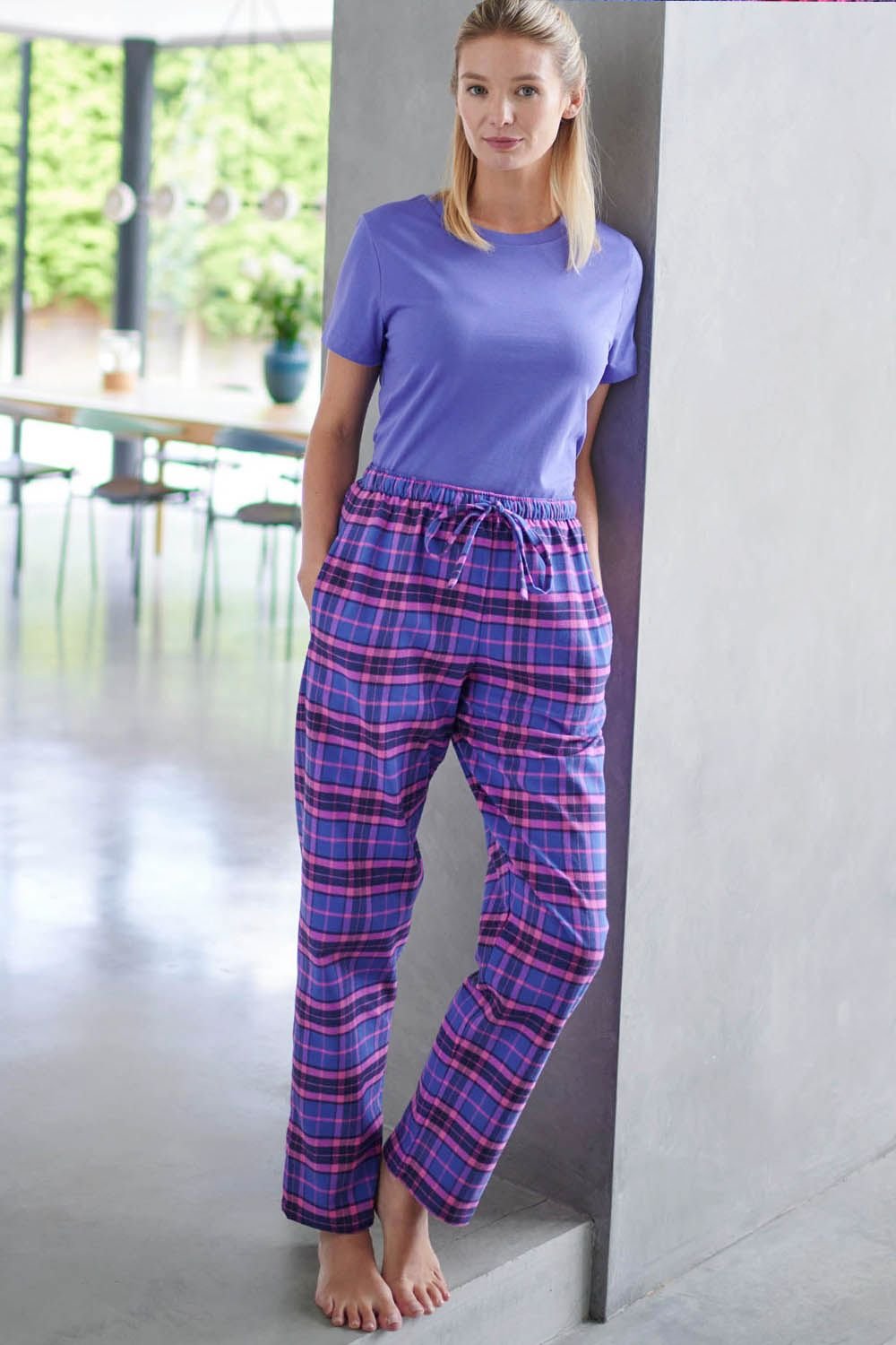 British Boxers British Boxers Women's "Lomond" Tartan Brushed Cotton Pyjama Trousers in Bright Pink - 2