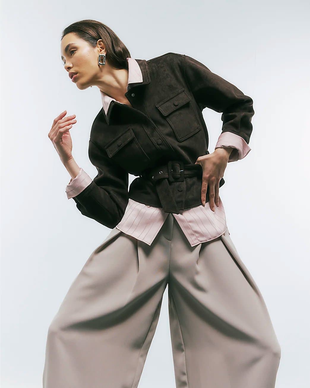River Island River Island Womens Brown Belted Faux Suede Jacket