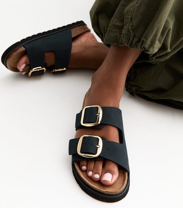 New Look Women's Navy Cork Sole Double Strap Mule Sandals Vegan New Look - 2