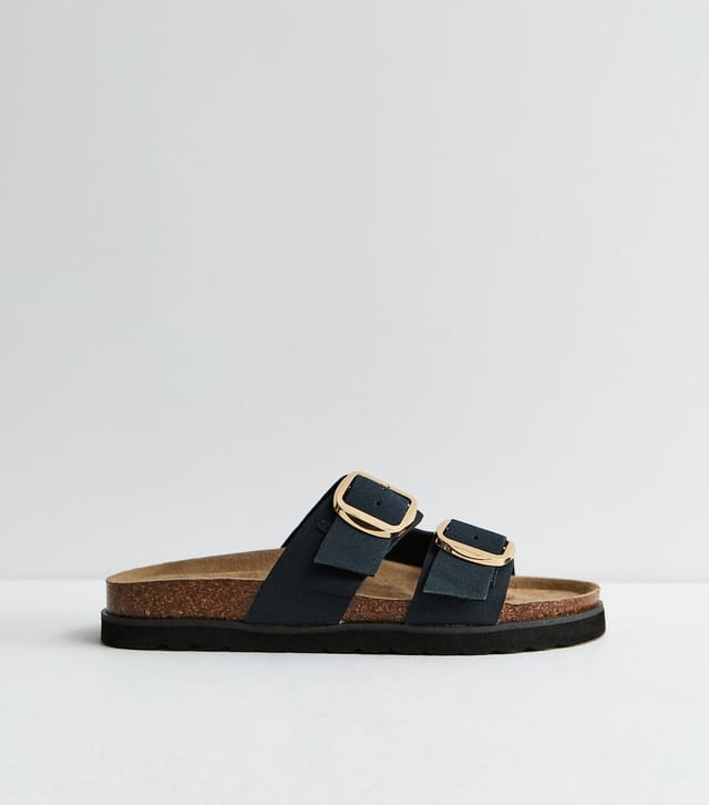 New Look Women's Navy Cork Sole Double Strap Mule Sandals Vegan New Look - 3