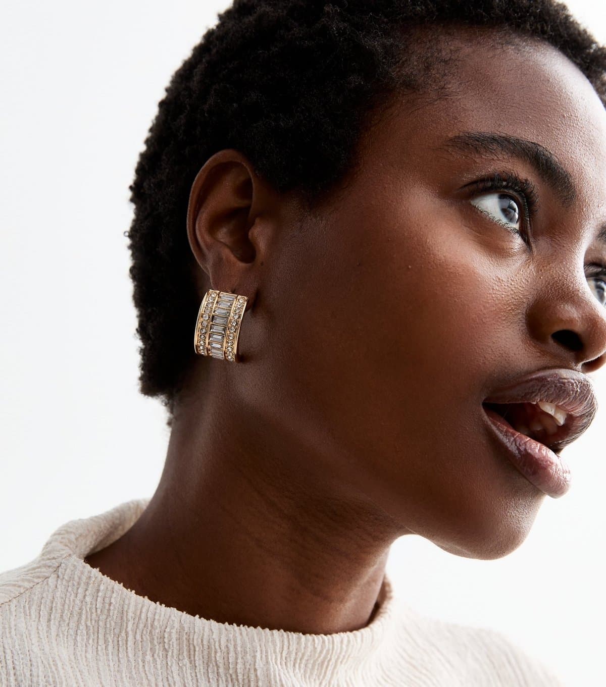 New Look Gold Tone Diamante Curved Baguette Stud Earrings New Look