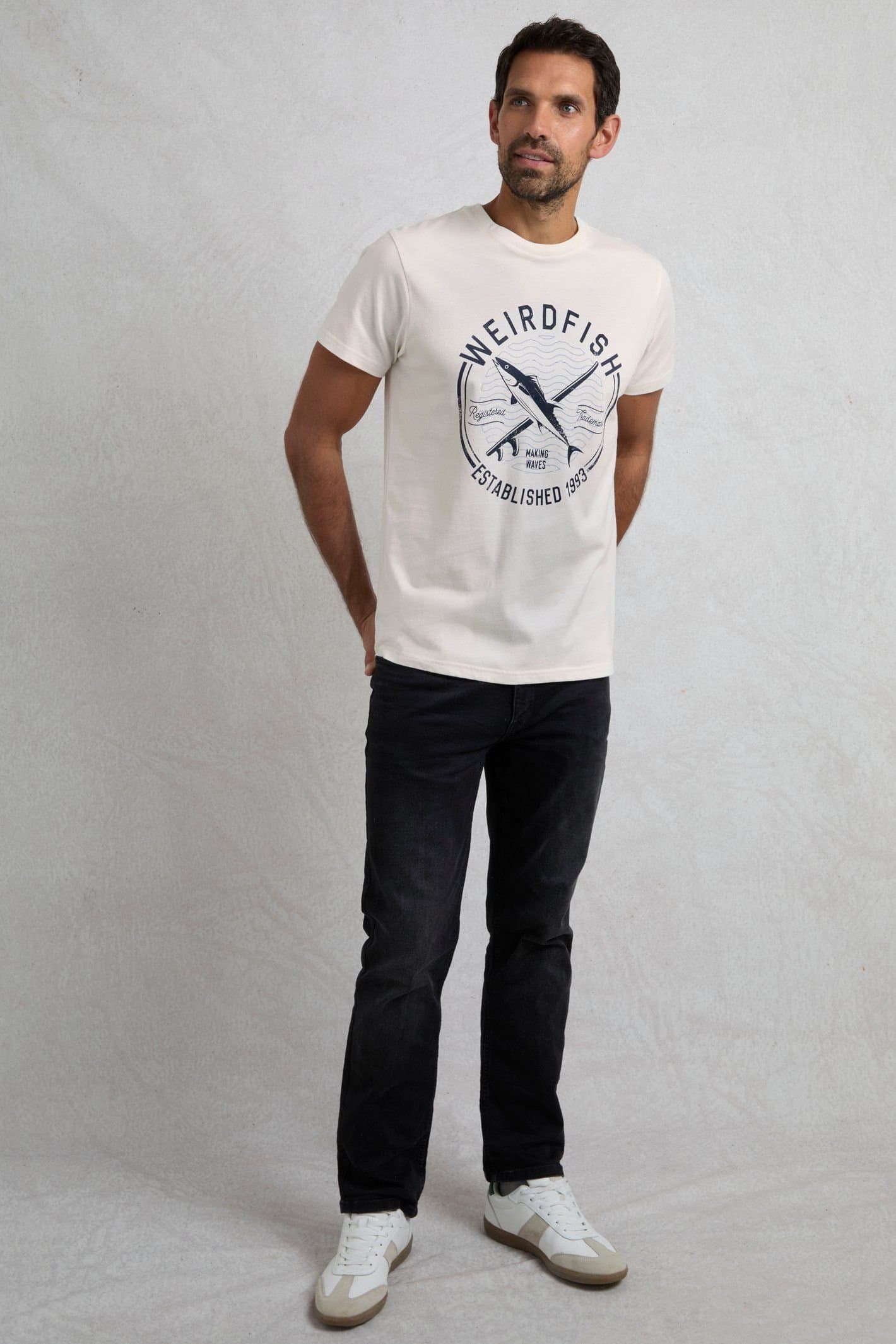 Weird Fish Weird Fish Men's Hudson Front Print Branded T-Shirt in Off-White