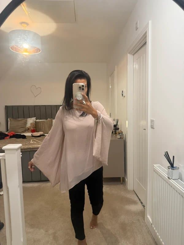 Topshop Topshop Sheer Pink Asymmetic Wizard Sleeved Top size 10