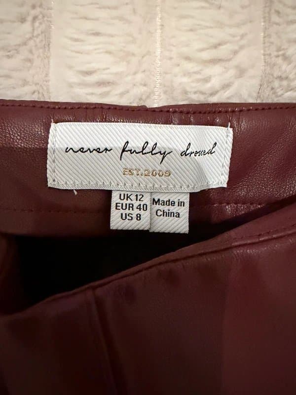 Never Fully Dressed Never Fully Dressed Vegan Leather Burgundy Trouser