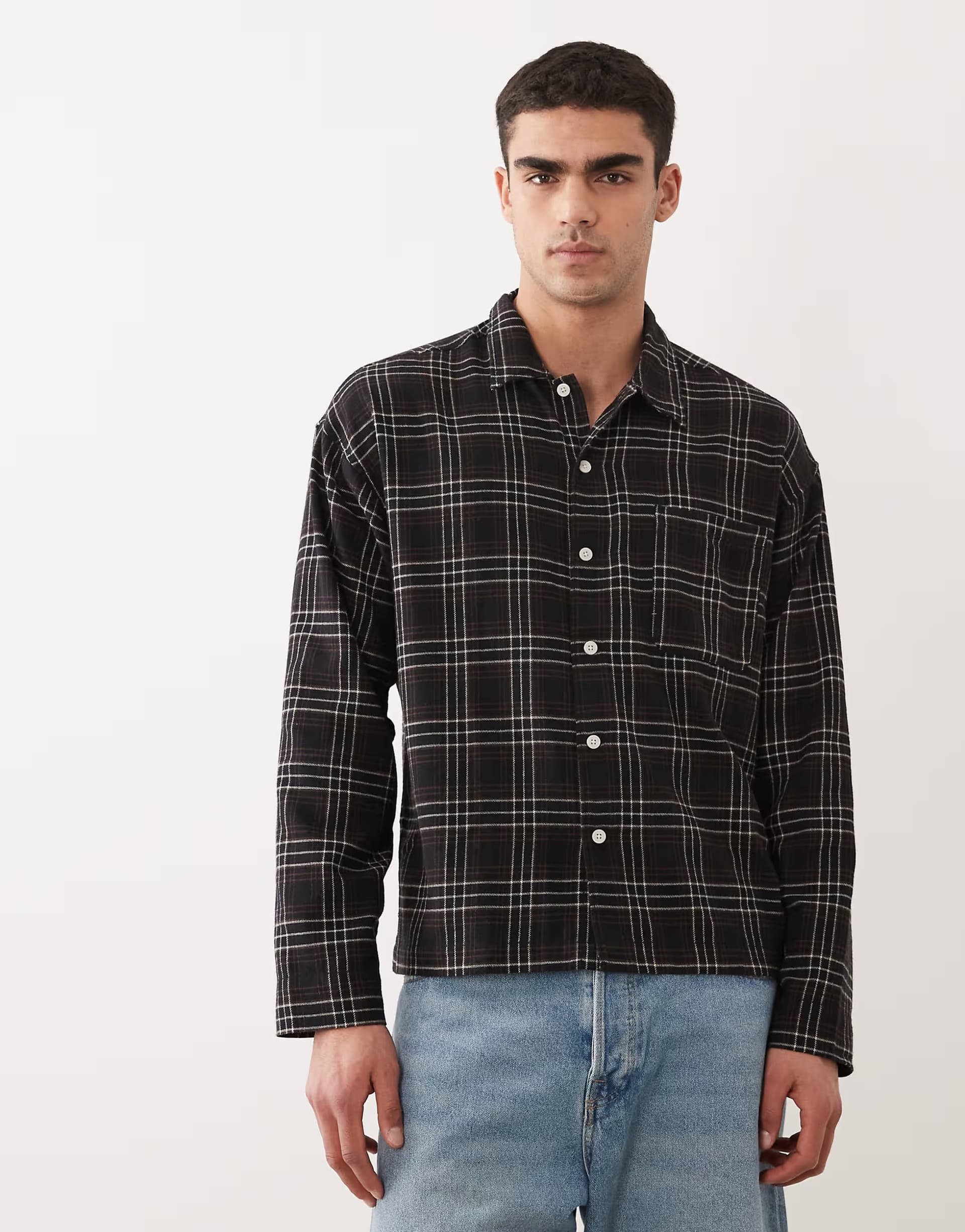 ASOS Jack & Jones boxy shirt in black check