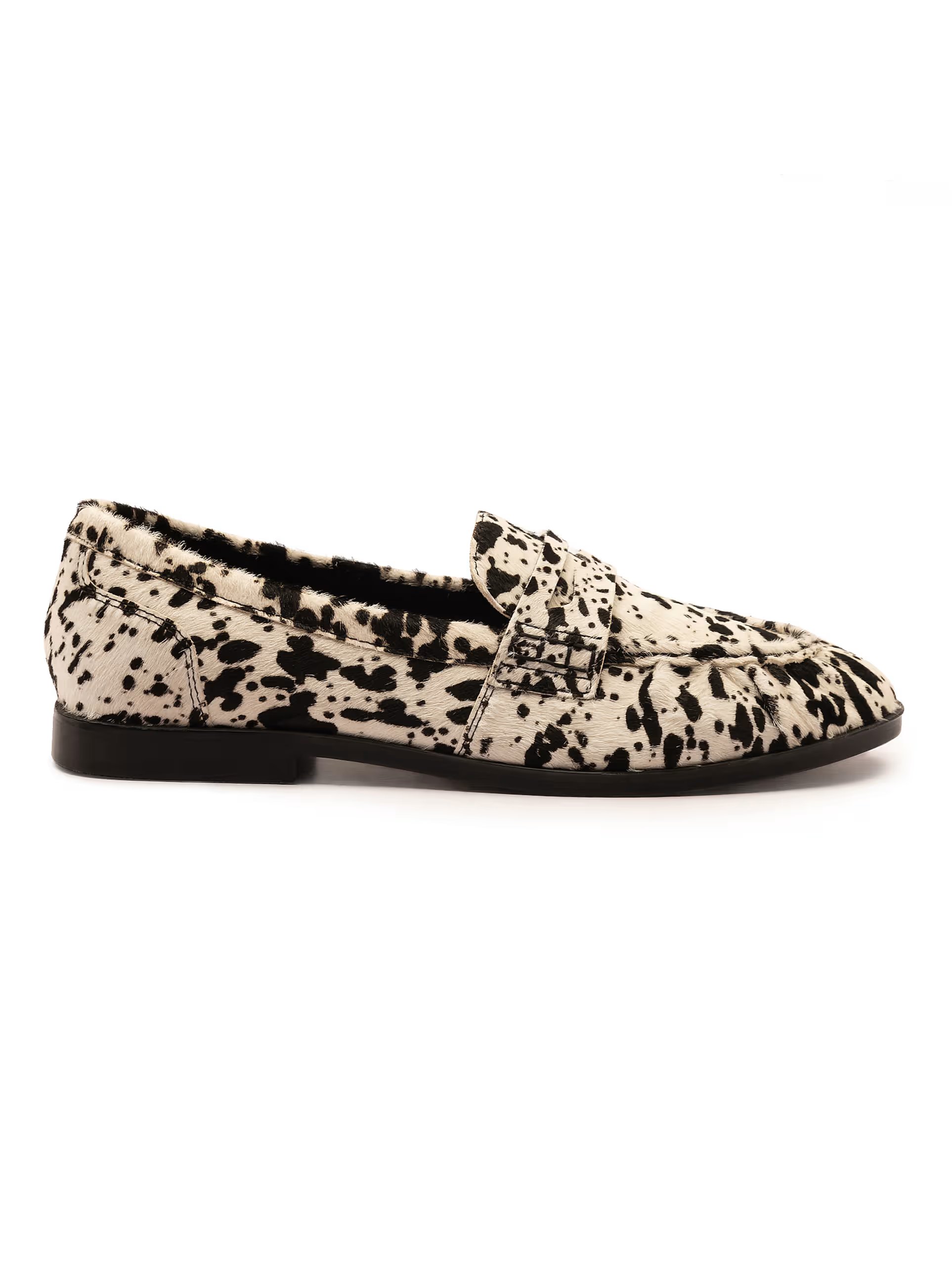 ASOS Off The Hook Sienna cow-print suede leather ruched loafers in cow-print - 1