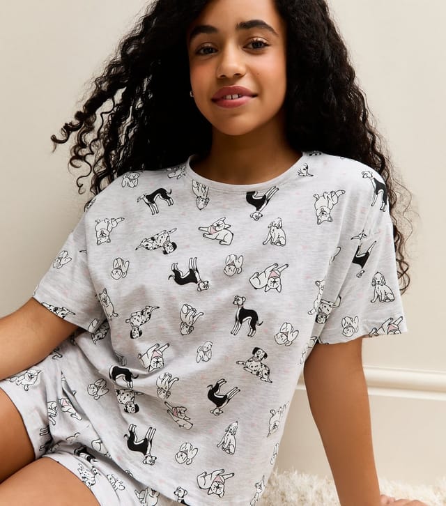 New Look Girls' Light Grey Dog Print T-Shirt and Shorts Pyjama Set New Look - 2