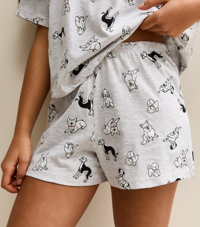 New Look Girls' Light Grey Dog Print T-Shirt and Shorts Pyjama Set New Look - 3