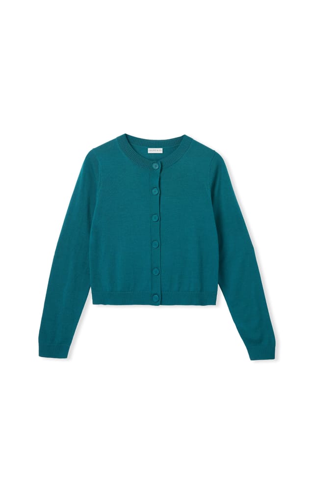 Celtic & Co Celtic & Co Women's Fine Knit Merino Crew Neck Cardigan in Teal - 2