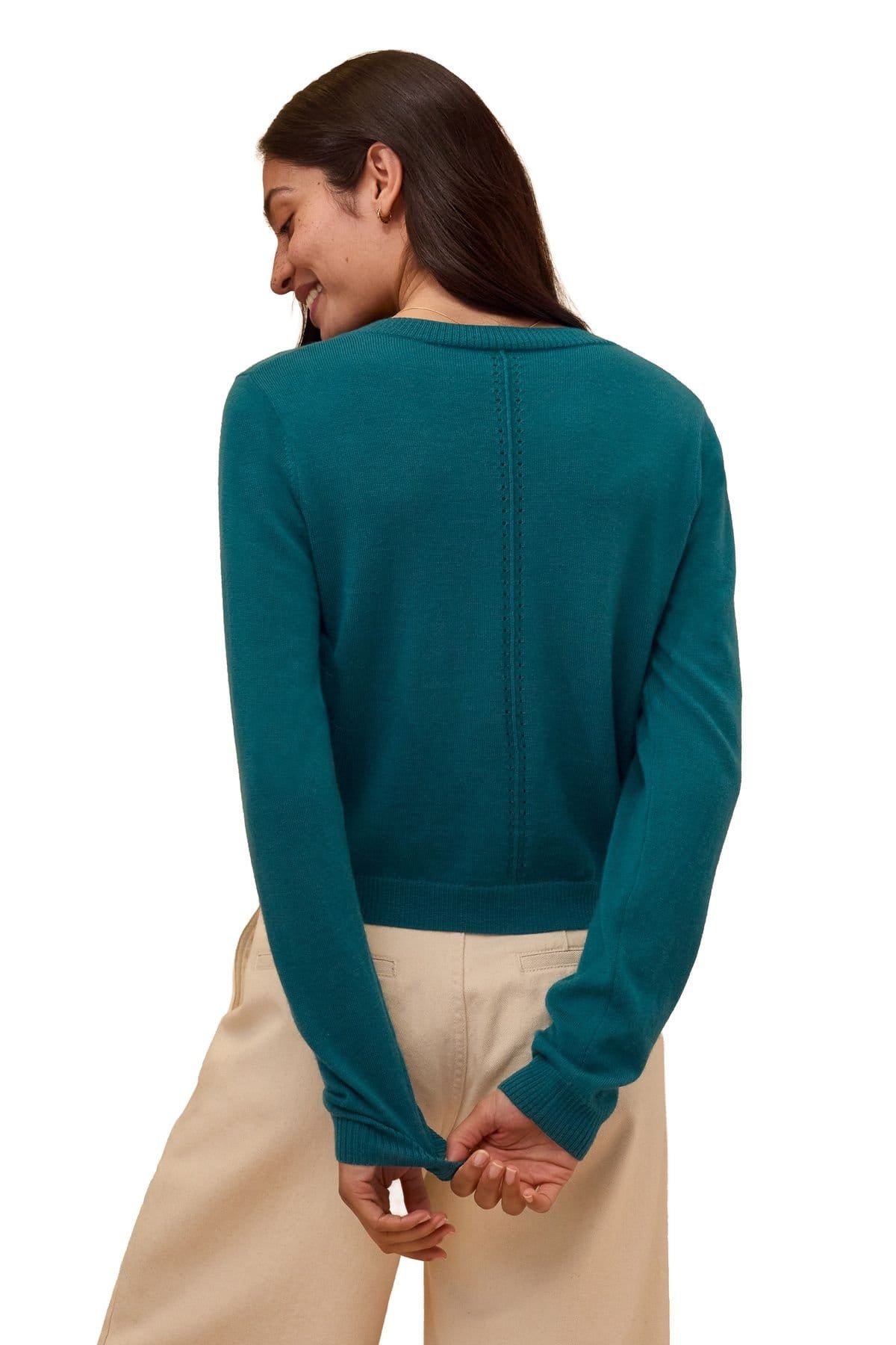 Celtic & Co Celtic & Co Women's Fine Knit Merino Crew Neck Cardigan in Teal - 4