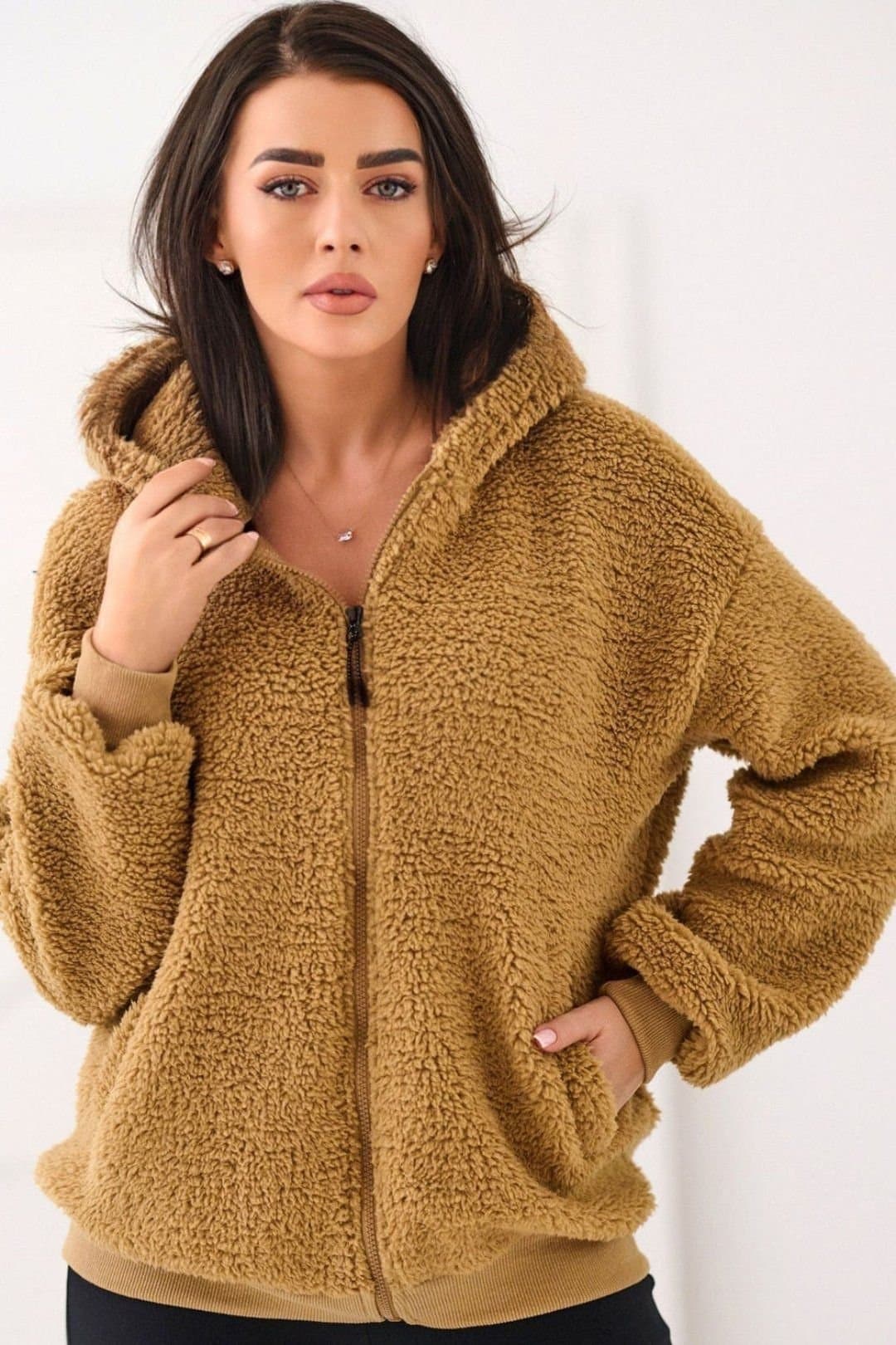 Love Lace Love Lace Women's Sheep Style Zip Front Casual Hoodie in Brown