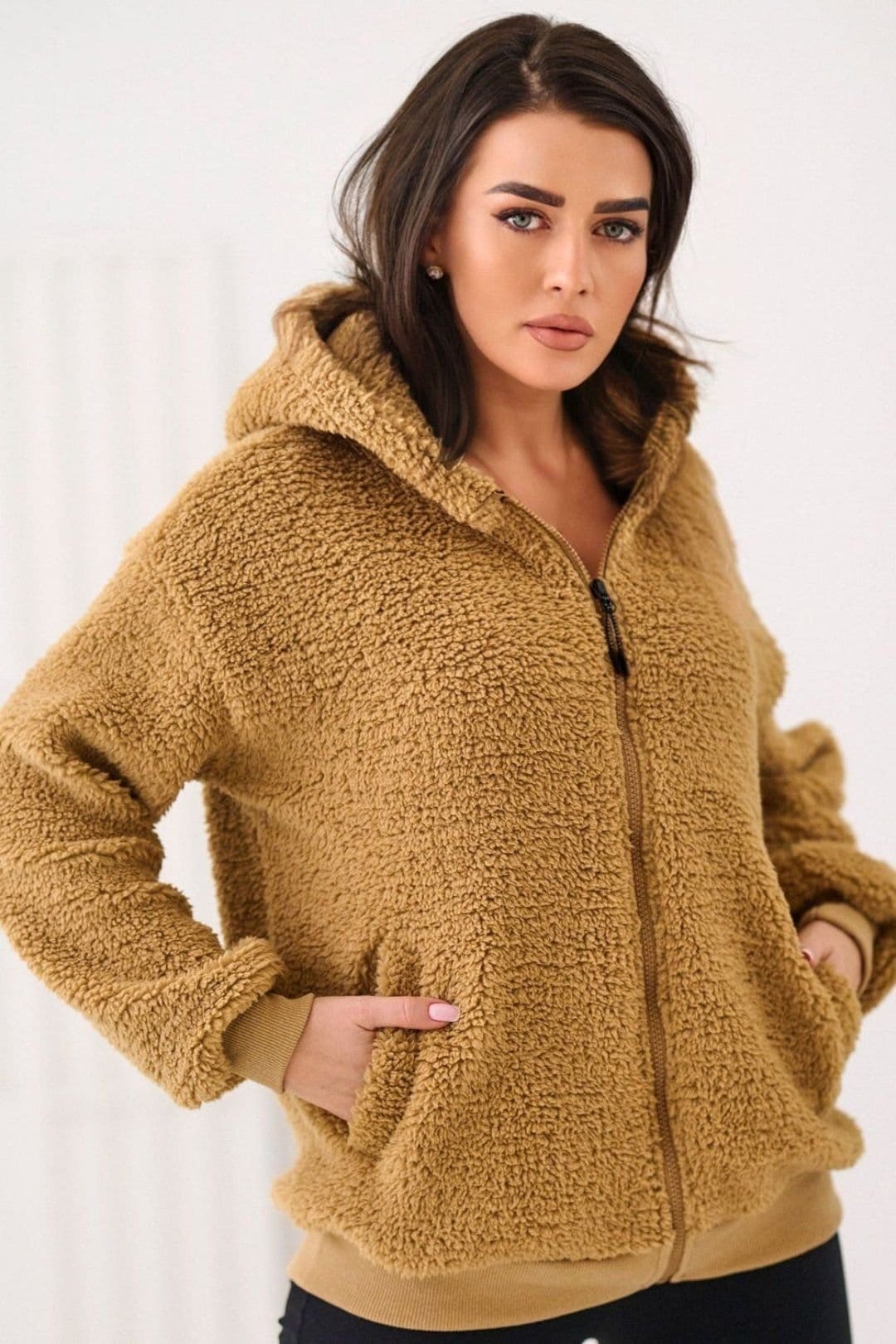 Love Lace Love Lace Women's Sheep Style Zip Front Casual Hoodie in Brown - 4