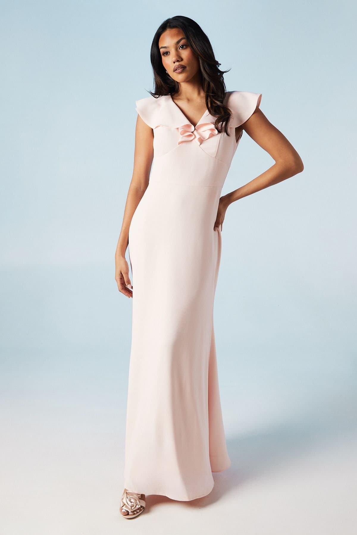 Coast Coast Women's V Neck Shoulder Detail Crepe Bridesmaid Dress in Blush